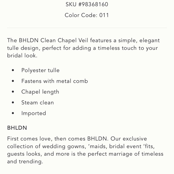 BHLDN Clean Chapel Length Single Layer Tulle Veil - Ivory main image 4